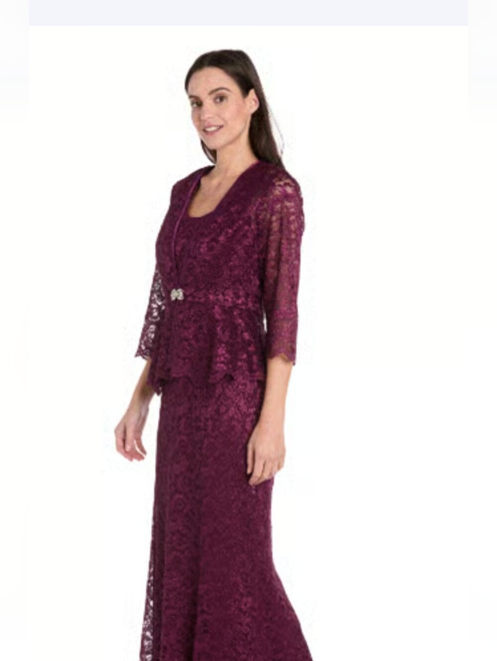 R & M Richards Wine Lace Gown With Jacket. Size 18 W. Mob